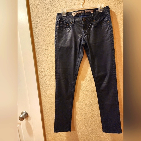 Project Eighteen (P18) Straight Leg Dark Blue Shiny Jeans size 25 (3) - Picture 1 of 5